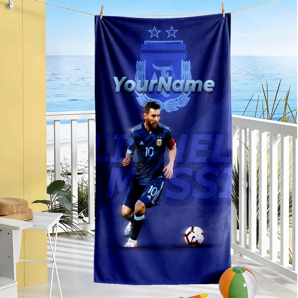 Messi Customize Text Beach Towel Super Soft & Absorbent Perfect for Traveling Yoga Camping and Swimming