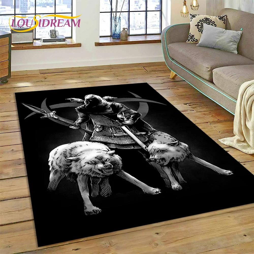 Nordic Mythology Valhalla Viking Odin Cartoon Area Rug Large,Carpet Rug for Living Room Bedroom Sofa Doormat,Kids Play Floor Mat