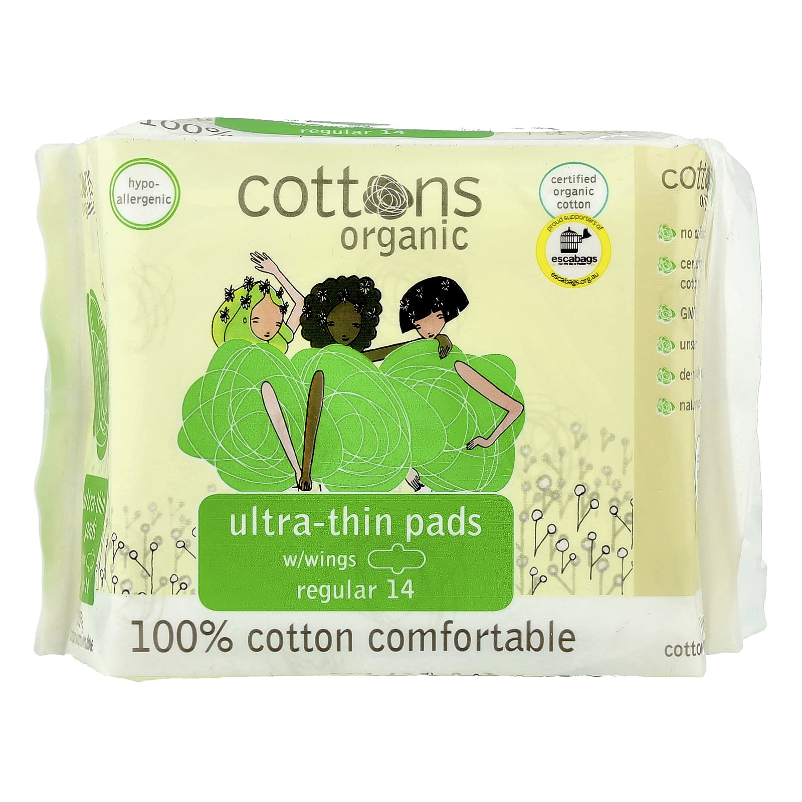 

100% Cotton Comfortable Ultra Thin Wing Pads, Regular, 14 Pads
