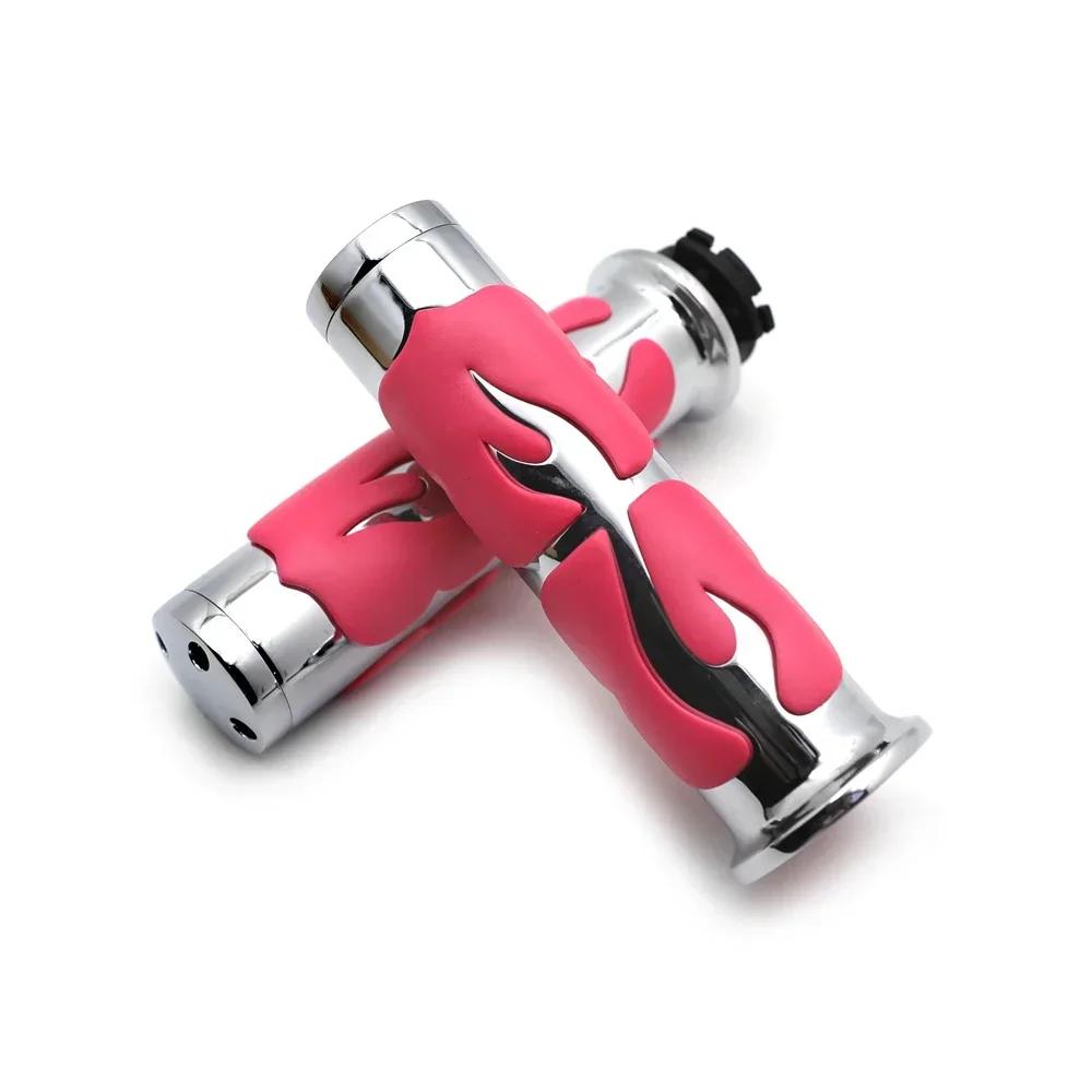 25mm Hand Grip Spike Flame For Honda Shadow Magna VTX 1300 1800 Suzuki Motorcycle Parts Pink Chrome