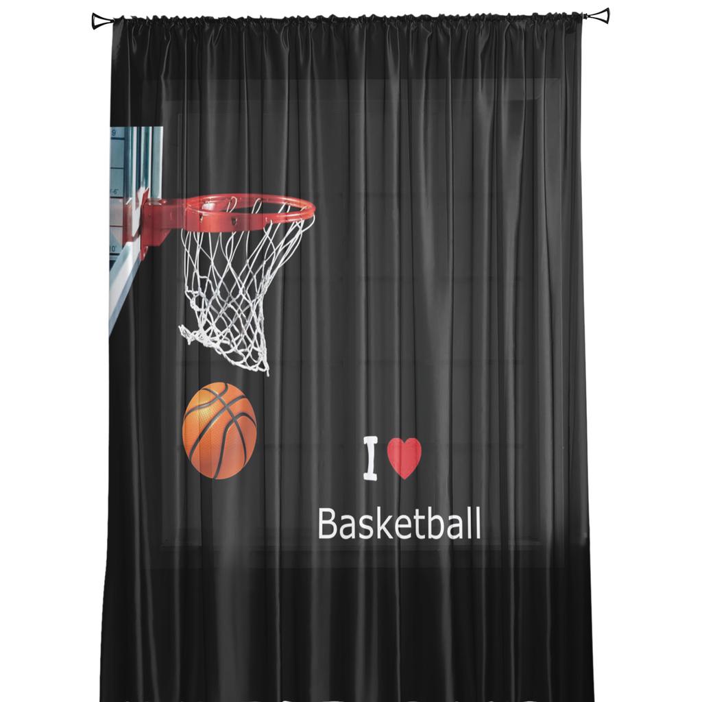 I Love Basketball Player Black Sheer Curtains for Living Room Modern Voile Curtain Bedroom Tulle Curtains Window Drapes Decor
