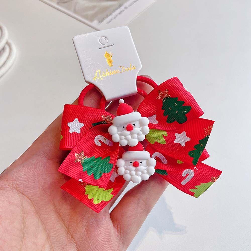 Bells Santa Claus Kids Hair Band Christmas Hair Ring Bow Rubber Band Christmas Hair Rope