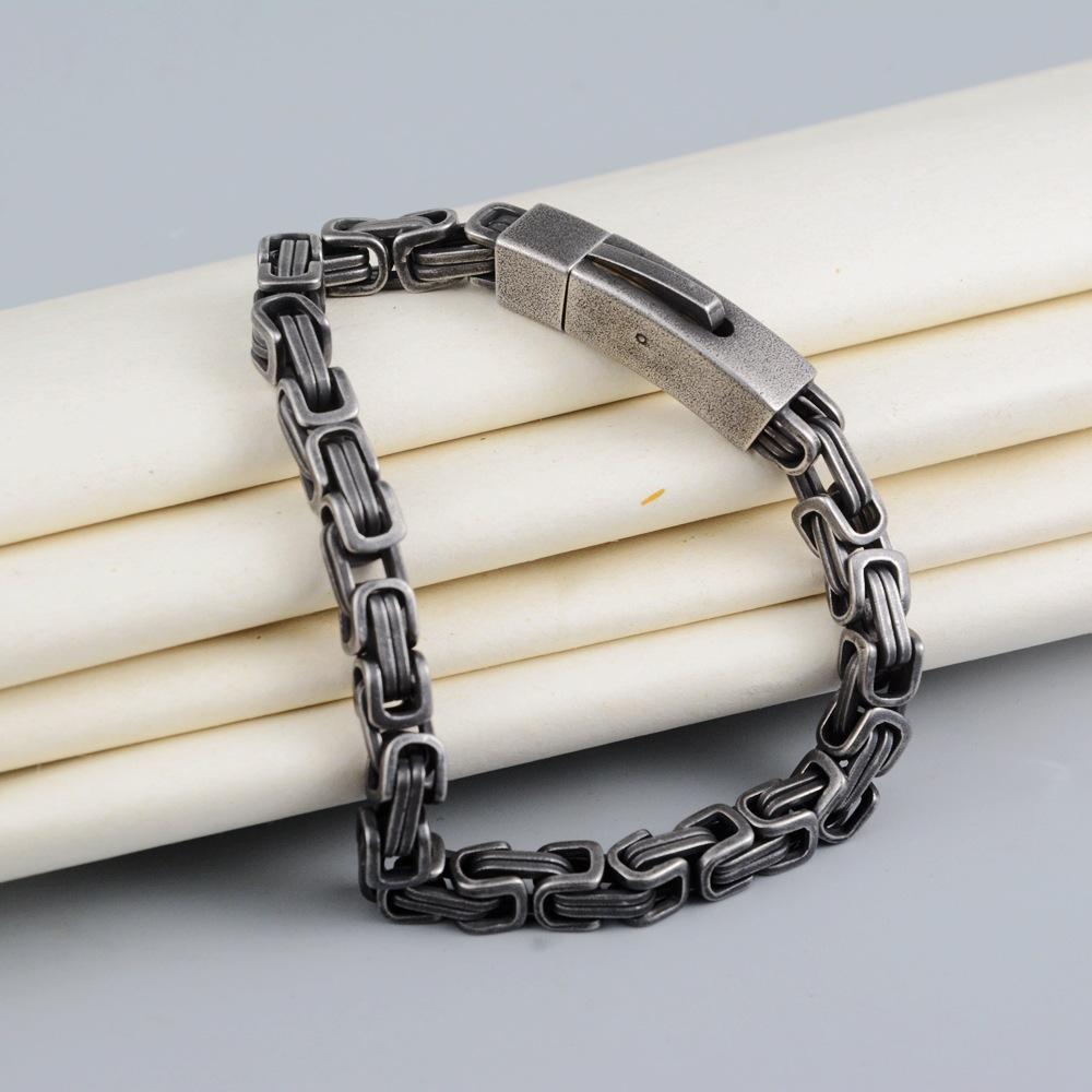 Hiphop Chunky Byzantine Bracelets,Retro 8mm Stainless Steel Braided Link Wristband,Punk Vintage Jewelry Gift for Men Boys