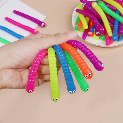 12/24 Stück Bunte Raupe zum Ziehen Gesicht Plüschtier Elastisches Seil TPR Knetseil Stressabbau Spielzeug für Kinder
