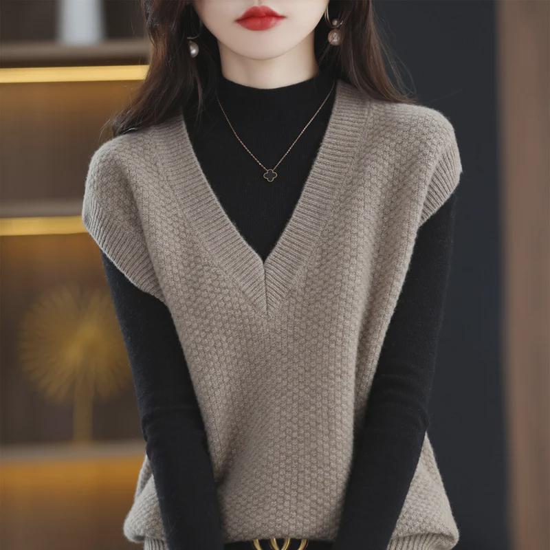 

Женский мягкий вощеный трикотажный жилет - весна 2023 года, свитер с V-образным вырезом, жилет для весны и осени One Size красный