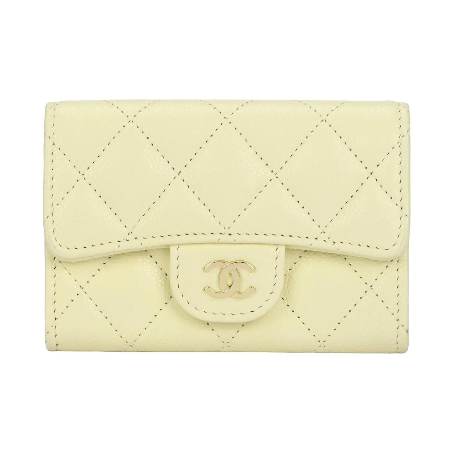 

CHANEL 25S classic vertical gold-labeled double C logo quilted diamond pattern shiny grain calfskin with gold metal card holder small size yellow One Size-Gift Set(Basic Set+Box+Shopping Bag) жовтий