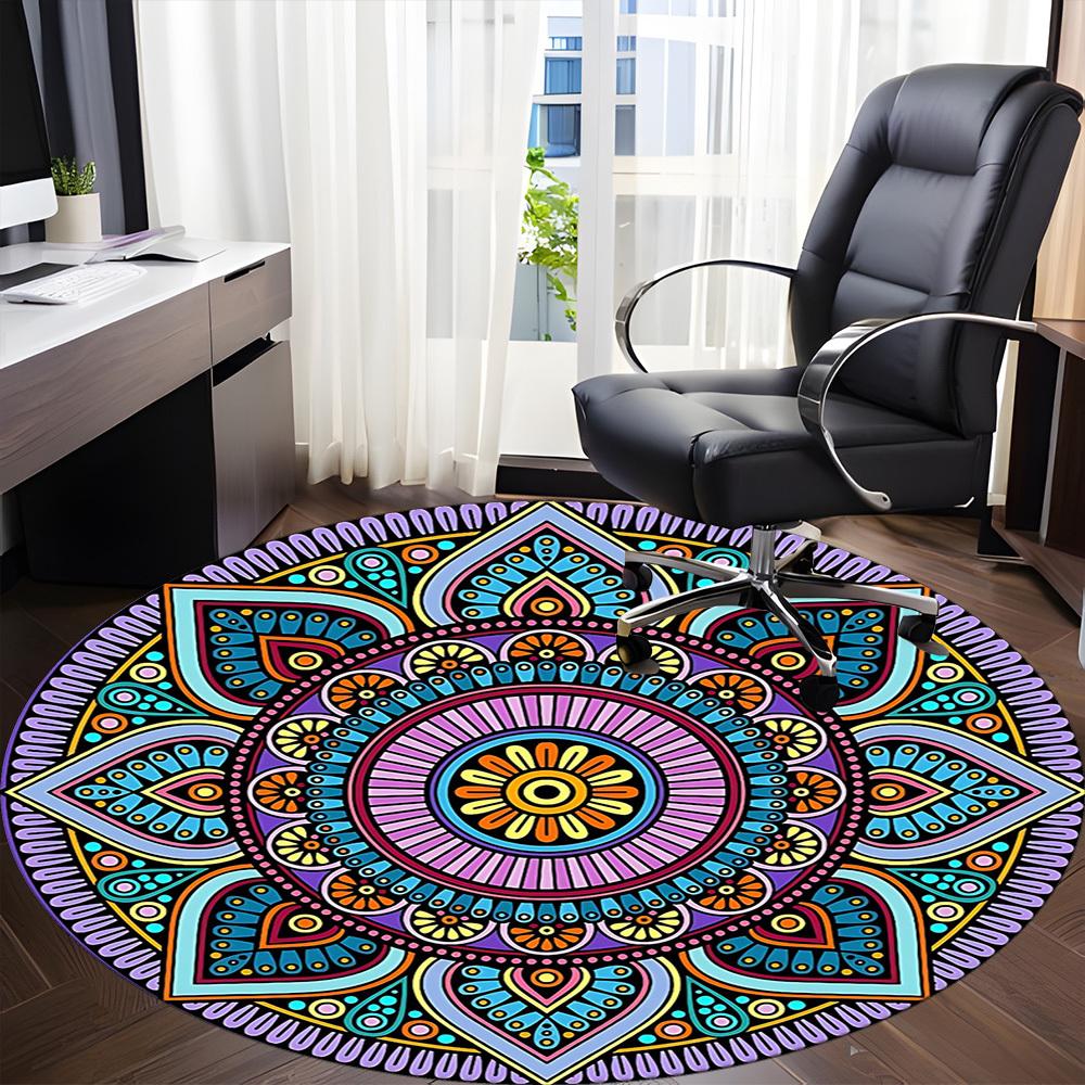 1pc Mandala Pattern Office Round Area Rug, Under Office Chairs Bedroom Living Room Home Decor, Room Deco