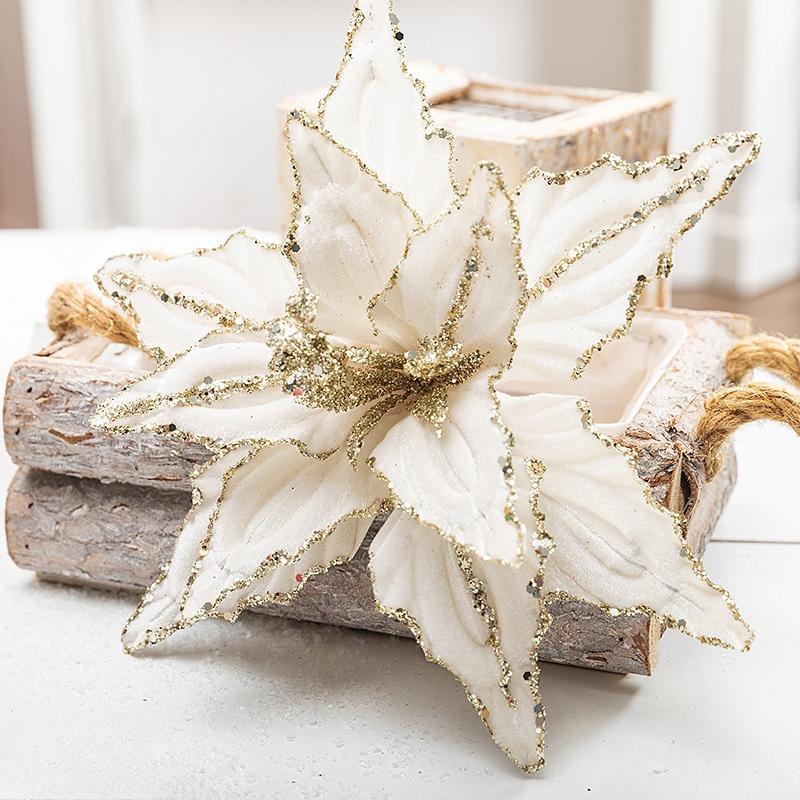 

1/4pcs Christmas Holiday Decorative Flowers Artificial Flowers,Shiny Sequin Velvet Christmas Flowers 25.91cm, home decor