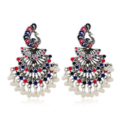 Mode Temperament Öl tropfende Pfau Perle Fransen Ohrringe Frauen, Retro Bohemian Exotische Ohrstecker