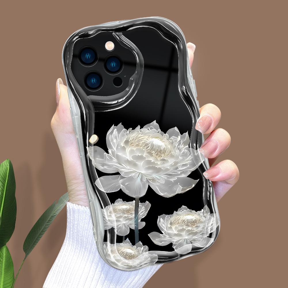 Kreslený vzor krémová textura pouzdro vlnitý okraj měkký silikonový kryt pouzdro na telefon pro iPhone Samsung Huawei Honor Xiaomi Redmi Infinix Tecno