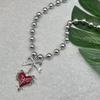Y2k Subcultuur Zilverkleurig Strikje Rode Druipglazuur Doornig Hart Hanger Kralenketting Ketting voor Vrouwen Mannen Gotische Charm Sieraden