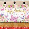 Atmospheric Happy Birthday Tapestry Peach Skin 2D Flat Printed Wall Hanging Harmonious Butterfly Floral Princess Party Decor