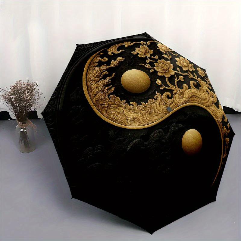 Yin Yang Harmony Decorative Wall Art Umbrella, Portable 3-Fold Compact Umbrella for Men & Women R118