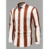 Men's Olive Green Vertical Striped Long Sleeved Shirt with Collar, European and American Business Daily Casual Versatile Top