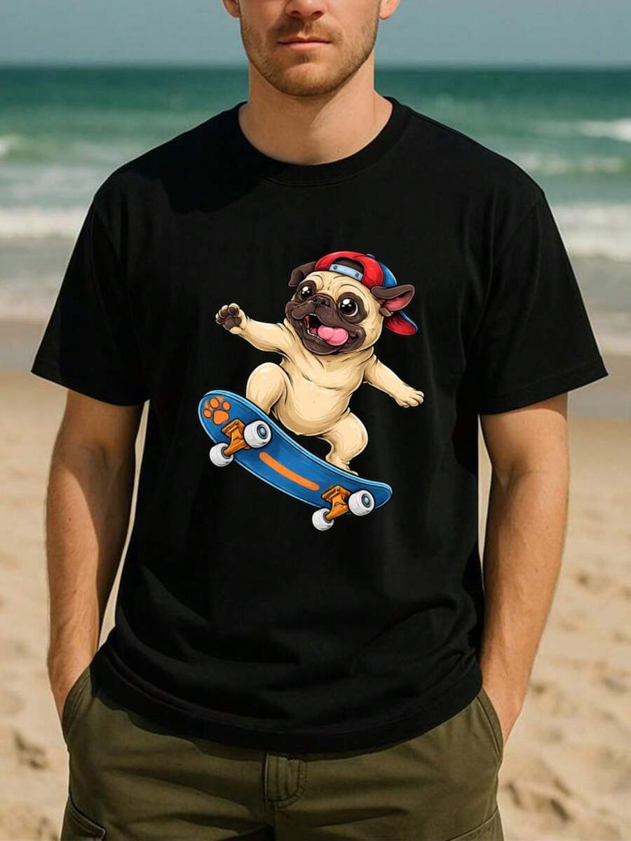 

Skateboarding Pug Graphic T-Shirt, Lightweight and Breathable for Casual Wear 5XL різнокольоровий