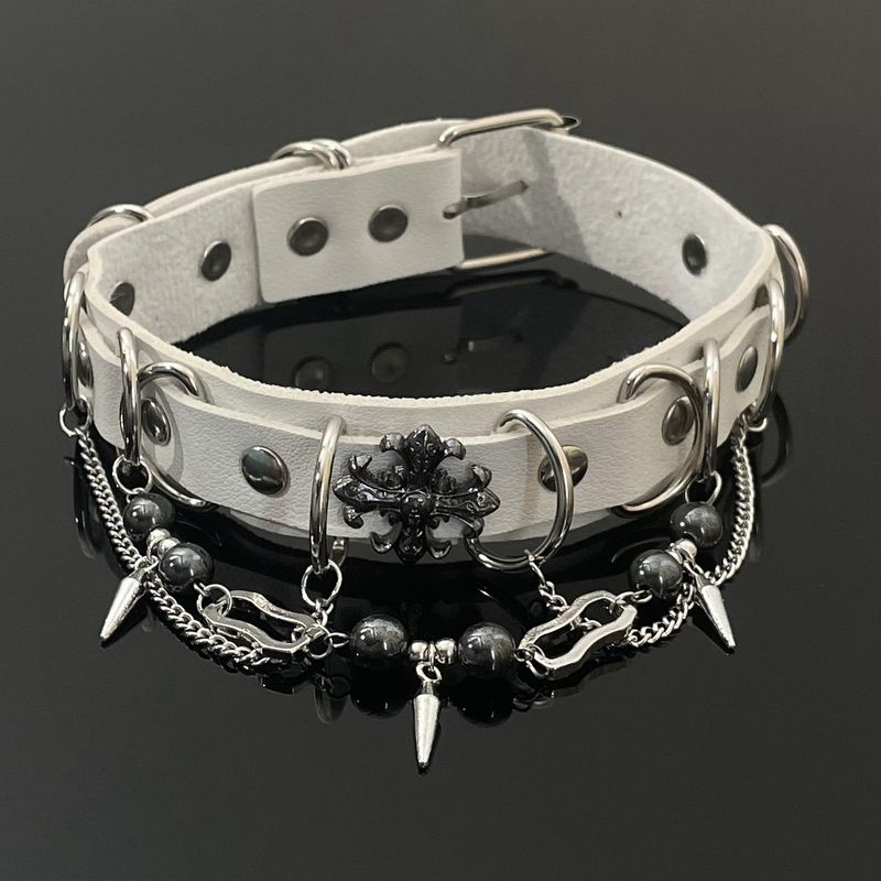 

Готический чокер из белой кожи, женские аксессуары White Leather Tassel Crowe Star Collar