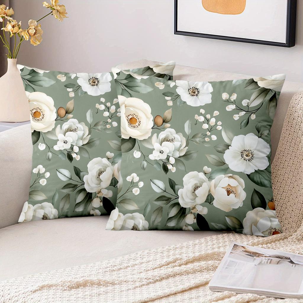 1 Pieces Floral Green Pillow Covers With White Flowers Polyester pillowcase, sofa decorative cushion cov Headboard Pillow