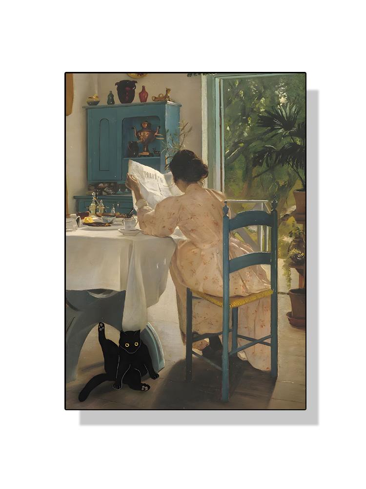 Famous Art Gustav Klimt Kiss Van Gogh Monet Waterlily Black Cat Posters Canvas Painting Funny Animal Wall Art Room Home Decor