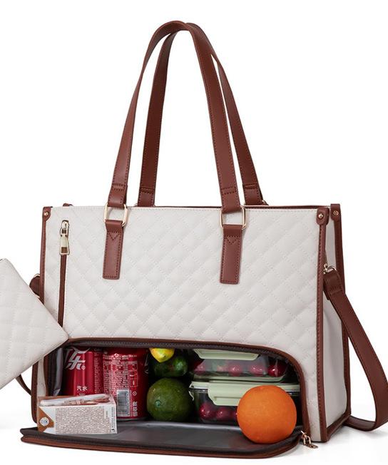 2 in 1 Handtasche Lunchtasche Kombinationsbeutel Große Handtasche Damen Isolierte Lunchbox Damen Schräge Umhänge Computertasche