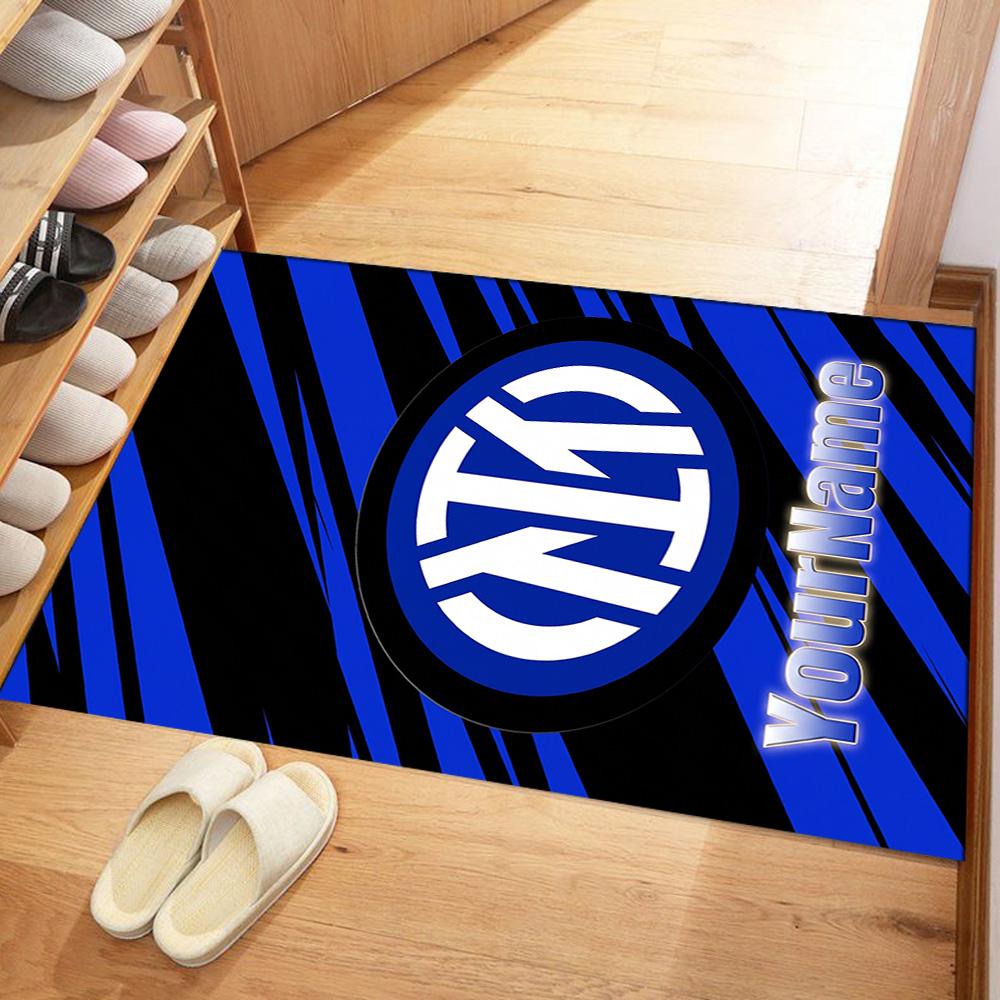 Inter Milan Customize Text Floor Rug Office Rug Suitable for Foyer Game Room Hallway Dormitory Antislip Carpet Decorate Offices Best for Christmas