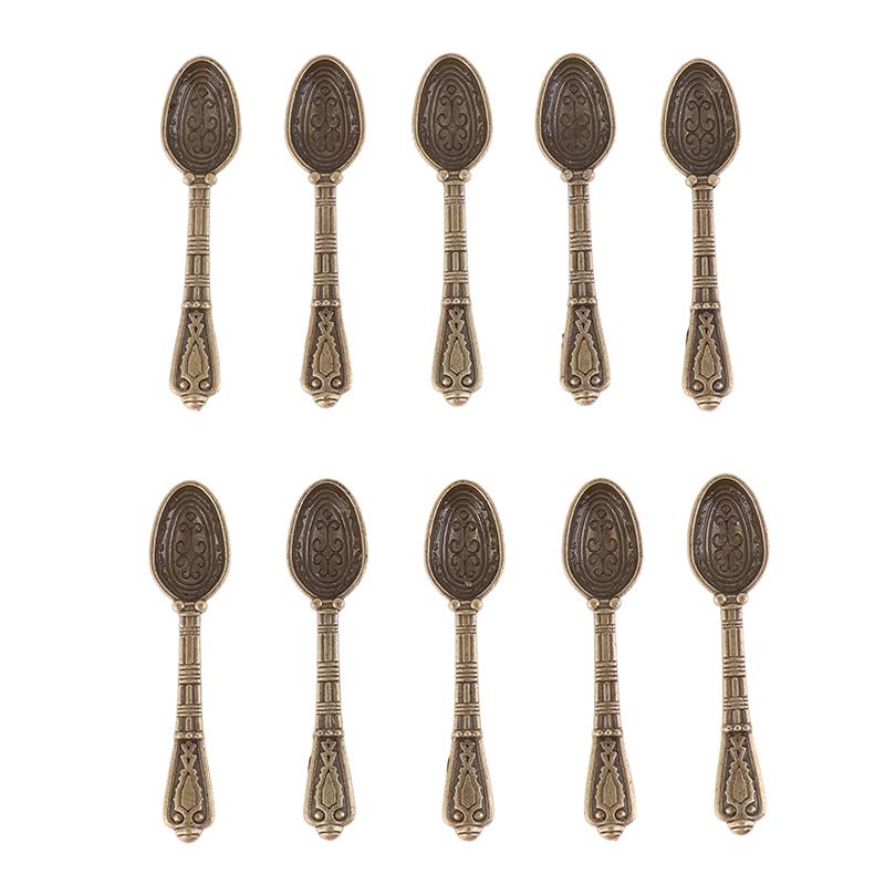 10Pcs/Set Vintage Mini Talheres Colher Casa de Bonecas Miniaturas Talheres Crianças Brinquedo Casa de Bonecas Decoração
