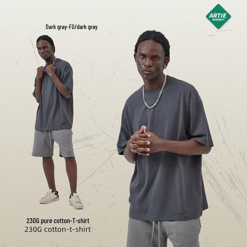 ARTIE Übergröße Herren T-Shirt, 230 g Doppelgarn-Baumwolle, einfarbig, lockeres Design