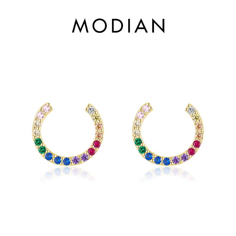 

Modian круглые серьги-гвоздики ярких цветов из стерлингового серебра 925 пробы с радужным кругом, очаровательные серьги для женщин, эффектные модные украшения золотой