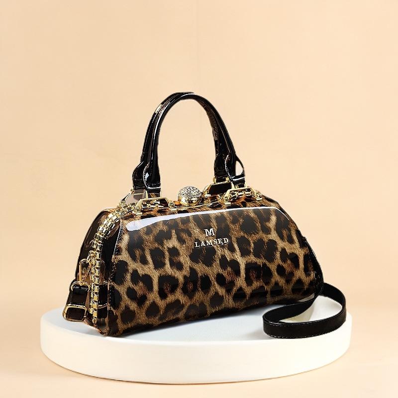 

Красная лакированная женская сумка-тоут: Свадебная сумка через плечо большой вместимости цветной печати леопарда