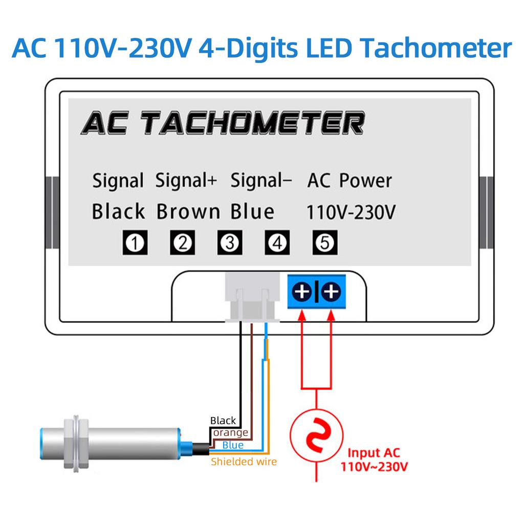 AC 220V 4 Digital LED RED Tachometer RPM Speed Meter+Hall Proximity Switch Sensor NPN