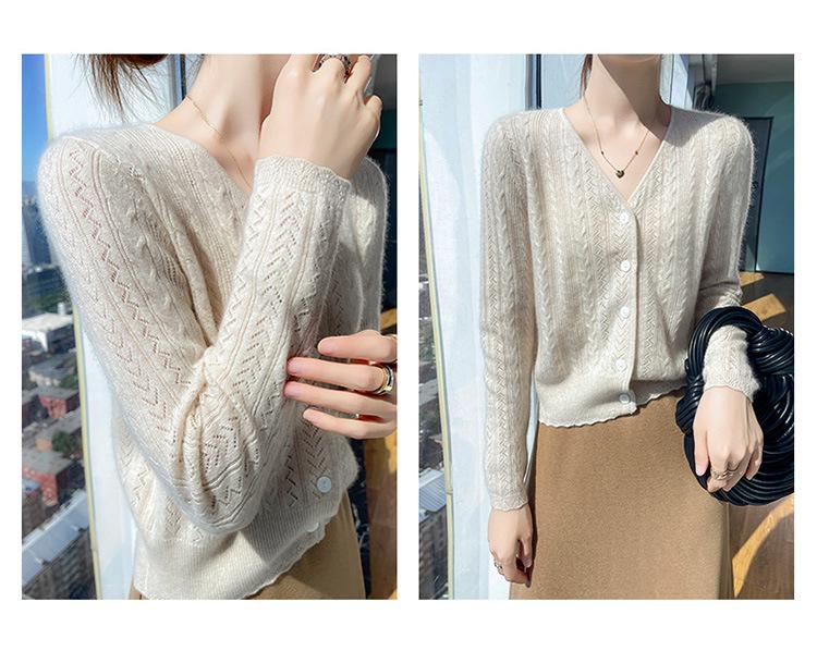 Elegant Women's V-neck Cashmere Jacquard Cardigan - Soft Knitwear for Autumn & Winter