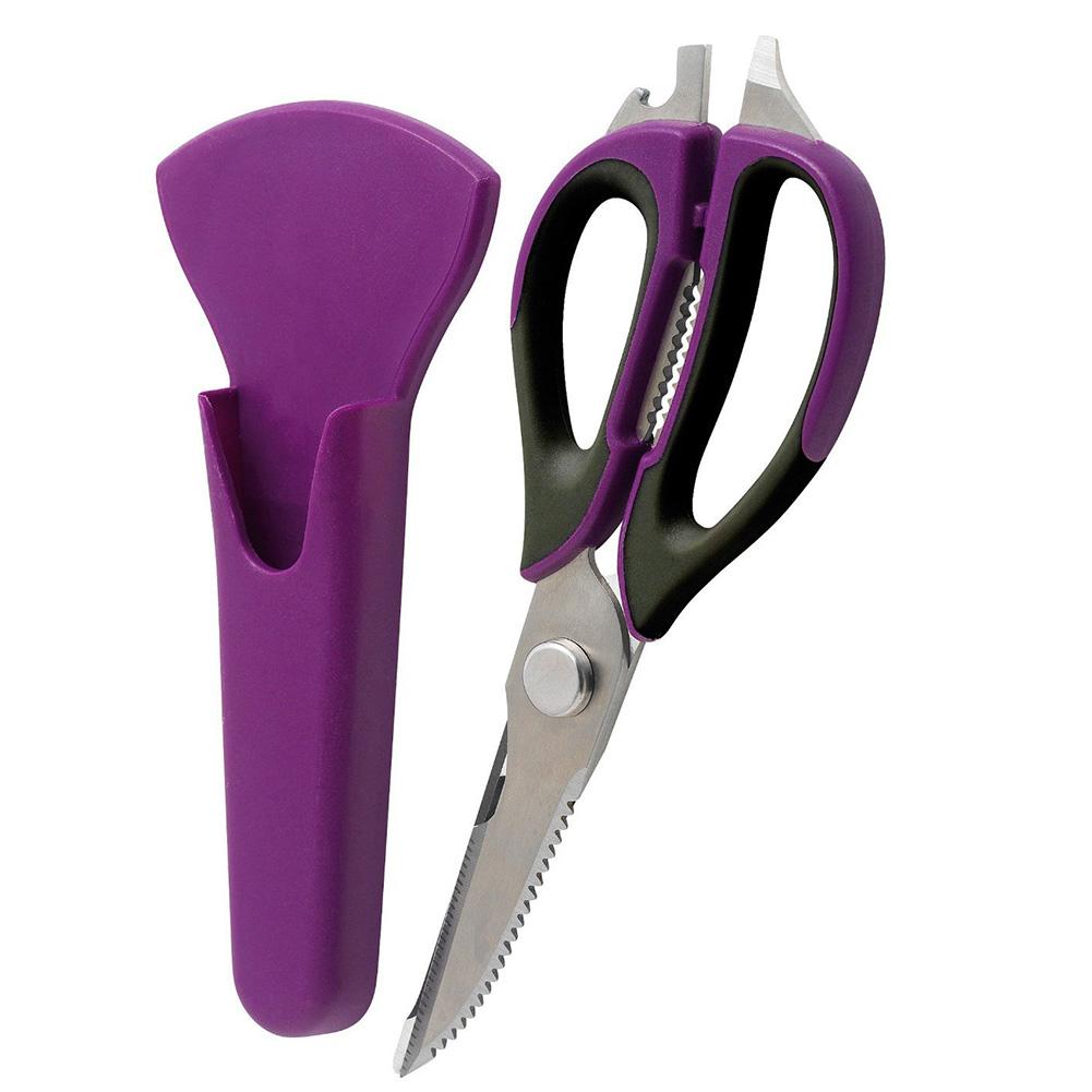 Kitchen Scissors Cutter Stainless Steel Knife with Blade Cover Magnetic Base for Vegetable Meat Potato Cheese Meat purple