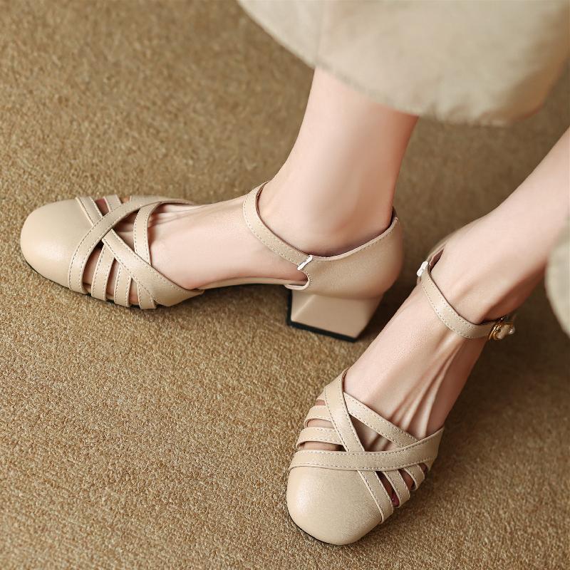 Elegant Women's Sandals Summer Shoe Close Toe Casual Medium Heels Party Shoes Designer Cut-outs Comfortable Flip Flops For Girls