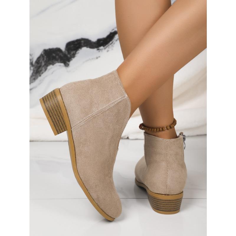 Sun Leopard Print Square Root Boots Side Zipper Round Head