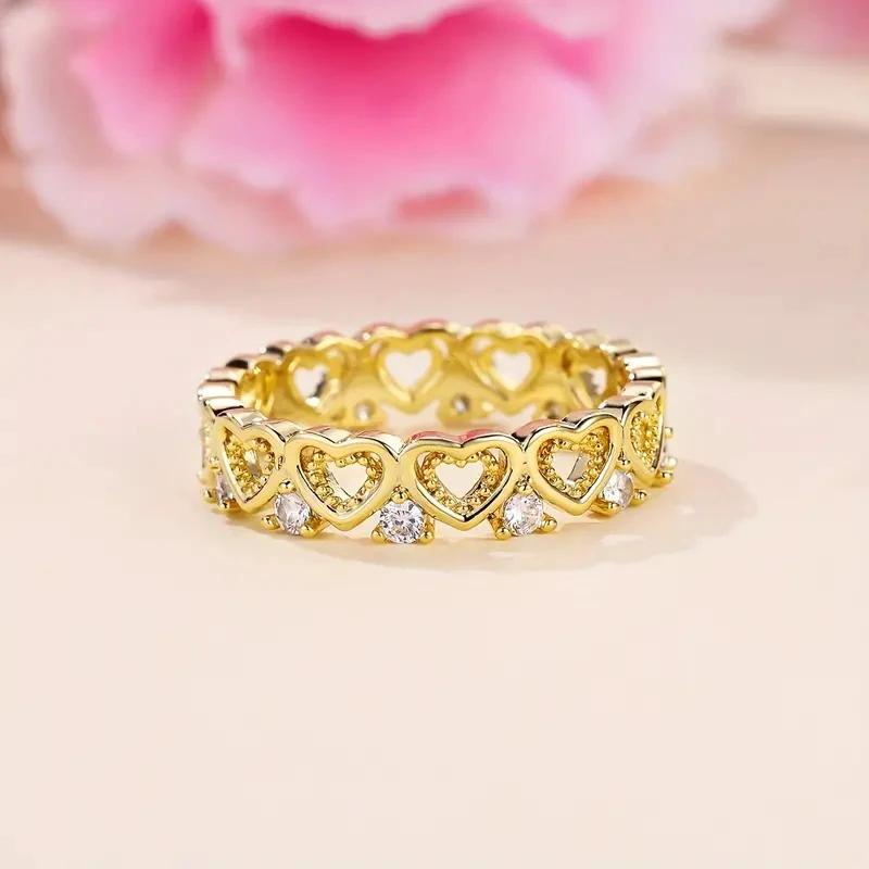 CAOSHI Sweet Romantic Rings for Women Hollow Out Heart Shaped Design Engagement Ceremony Accessories Versatile Finger Jewelry