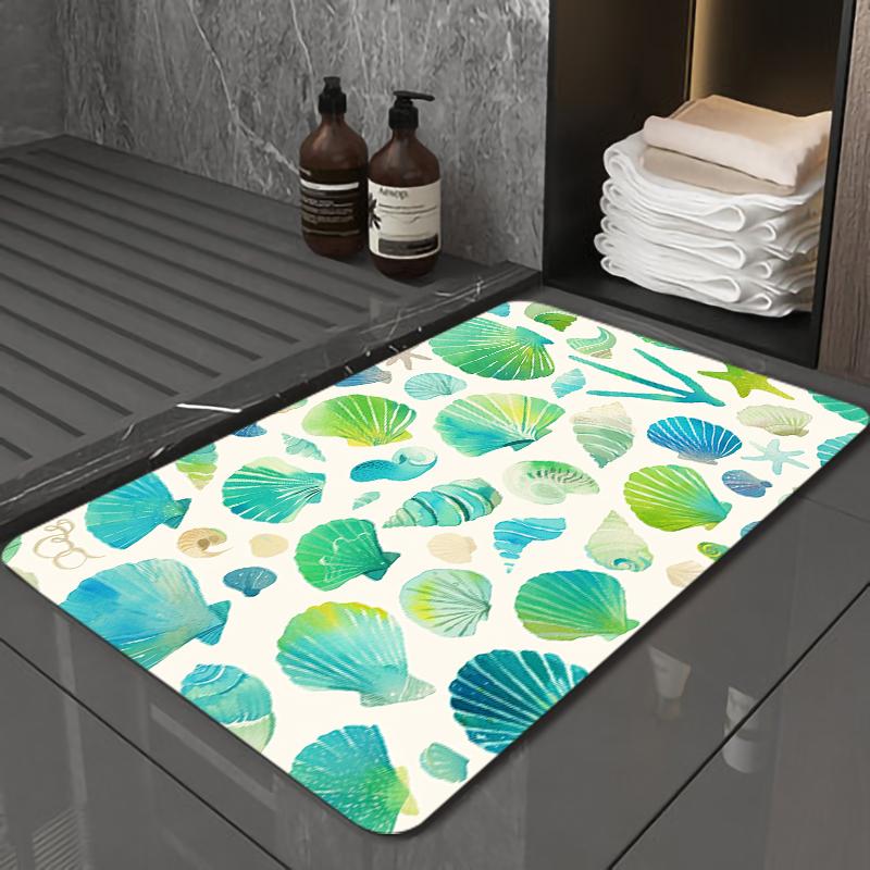 Shells Pattern Rug For Bath And Kitchen Super Absorbent Quick Dry Rubber Backed Dirt Resistant Bath Rugs Mats