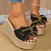 Bowknot Decor Chunky Platform Slippers Woman Plus Size Fashion Wedge Heel Sandals for Women Summer Thick Bottom Beach Slippers