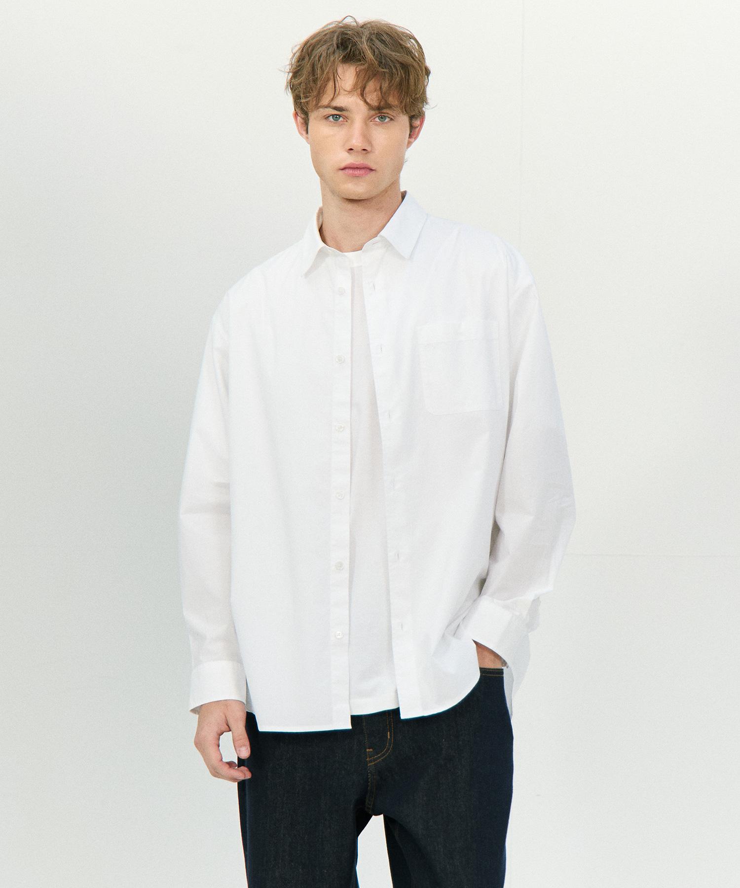 Basic House Cotton Semi-Overfit Poplin Long Sleeve Shirt White Lzws0102 Wh/105