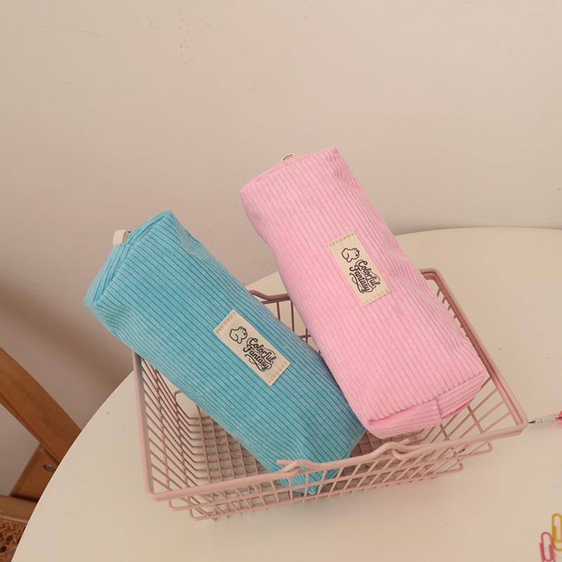 Pastel Corduroy Pen Bag With Slim Design For School And Office Use