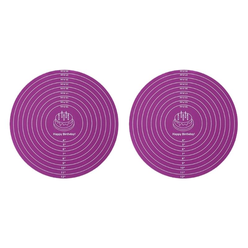 2 Piece Flexible Round Silicone Baking Mat Nonslip Dough Rolling Cake Pad For Cooking Kneading And Food Preparation