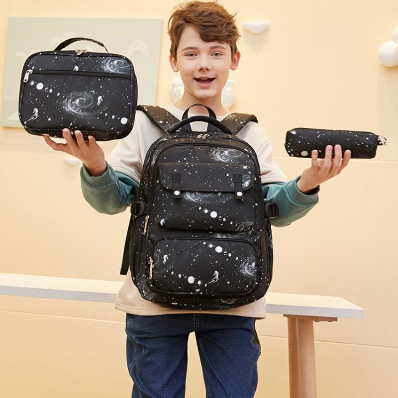 Load Reduction Oxford Children Backpack for Boys Large Capacity Primary Students Grade 1-6 Schoolbags with Bento Bag Pencil Case