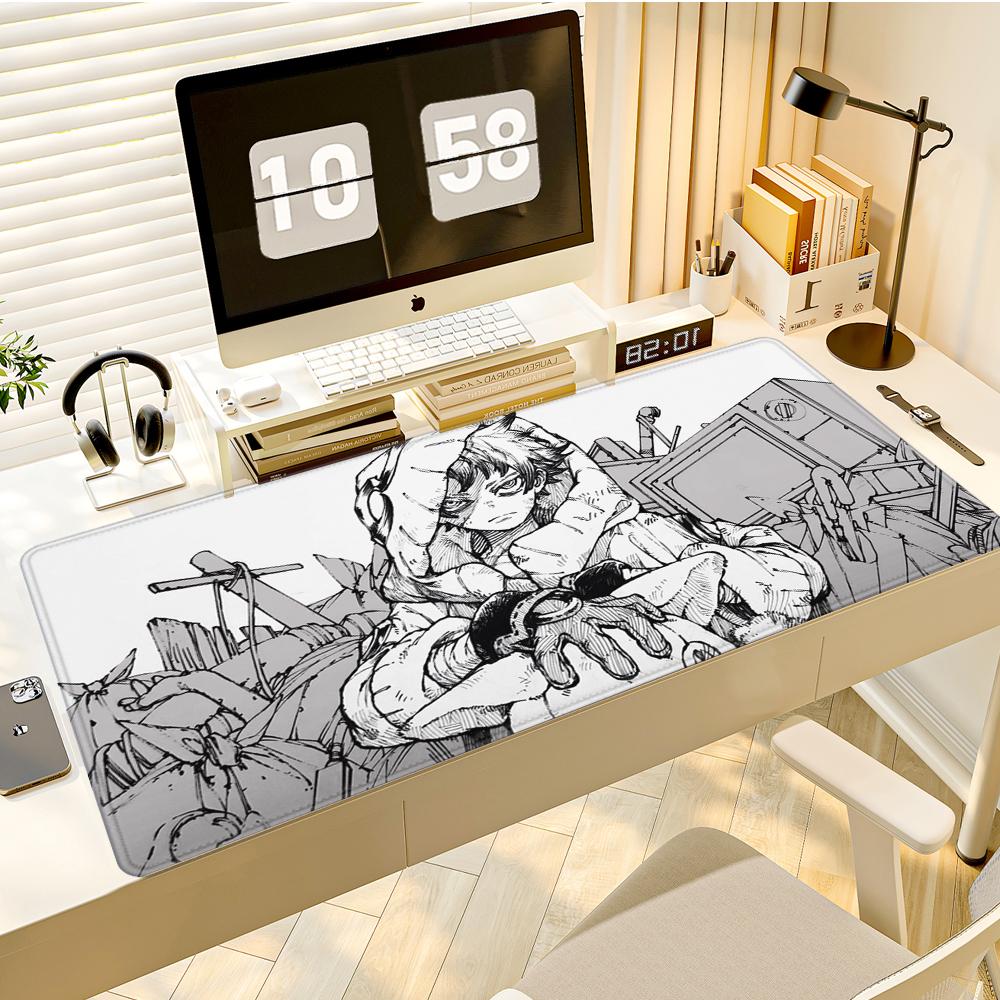 Gaming Mouse PadLarge Desk Mat AntislipStitched Edges Black and White Sketch Anime Boy Tech Print Keyboard Mat for Gamers