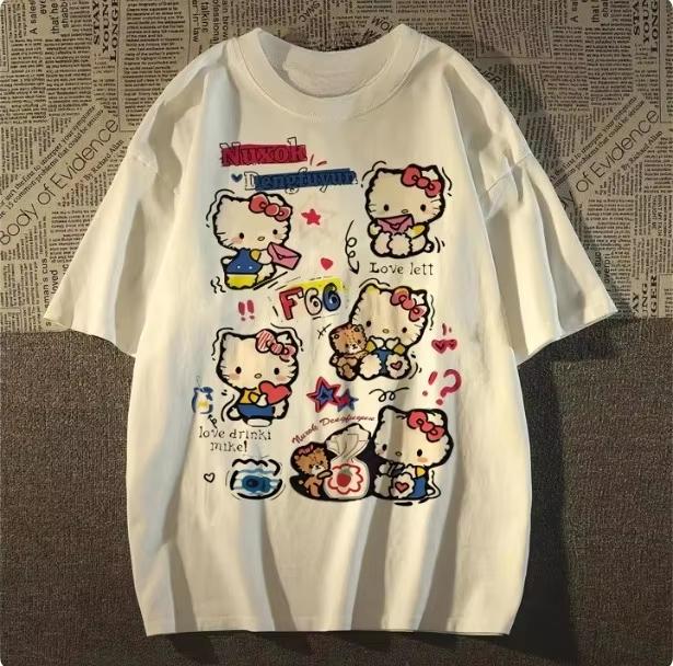 

Sanrio 2026 Comic Form Hello Kitty Image Printed Casual Tshirt Adult Comfortable summer loosefitting Womens clothing S