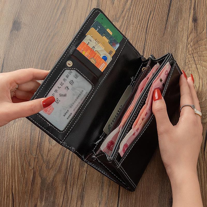 Women's Retro Long Zipper Wallet with Large Capacity and Multiple Card Slots - European & American Style Two-Fold Handbag