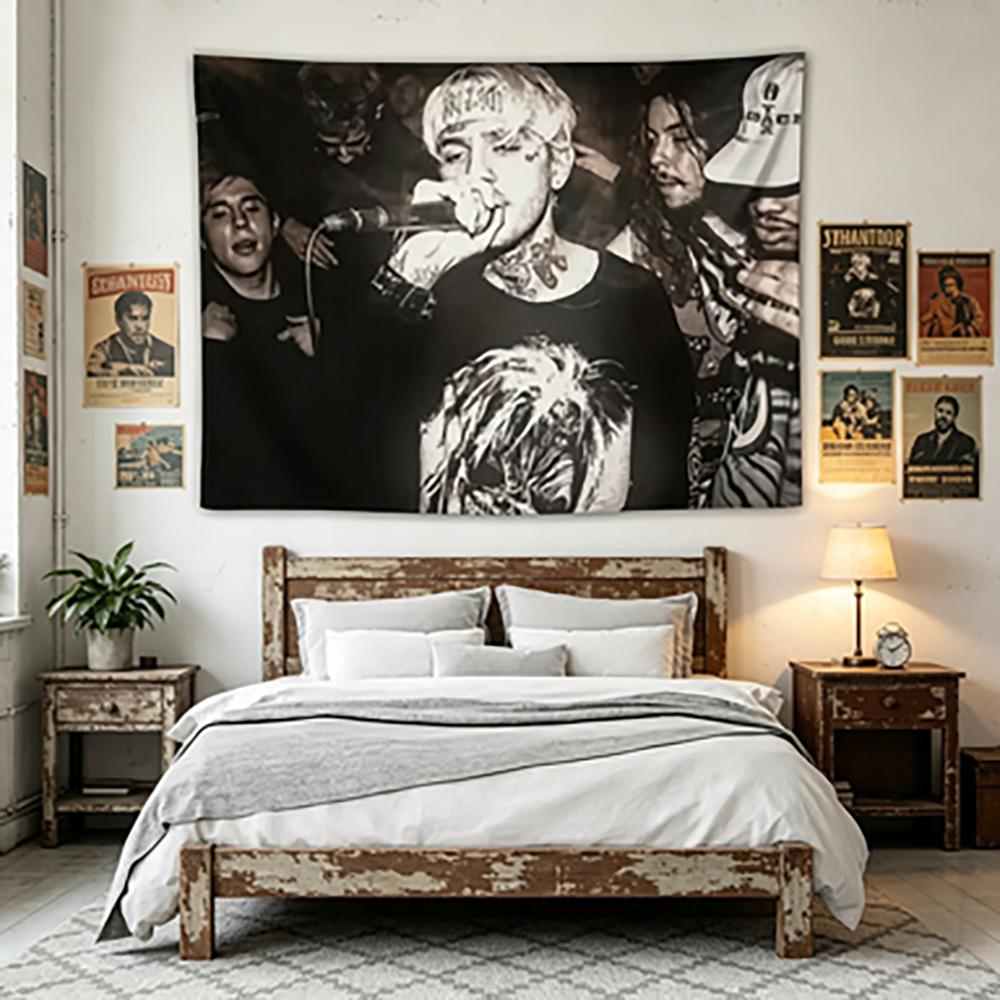 Lil Peep Black & White Live Concert Tapestry Hip-Hop Style Wall Hanging Decor for Bedroom Dormitory Fans 100X70CM