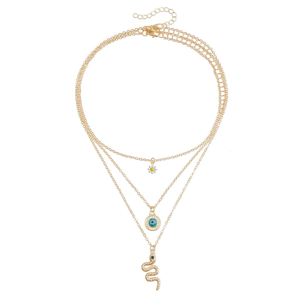 Accessoires Pendentif Œil du Diable Sépentine Chaîne Claviculaire Design Créatif Collier Multicouche Accessoires