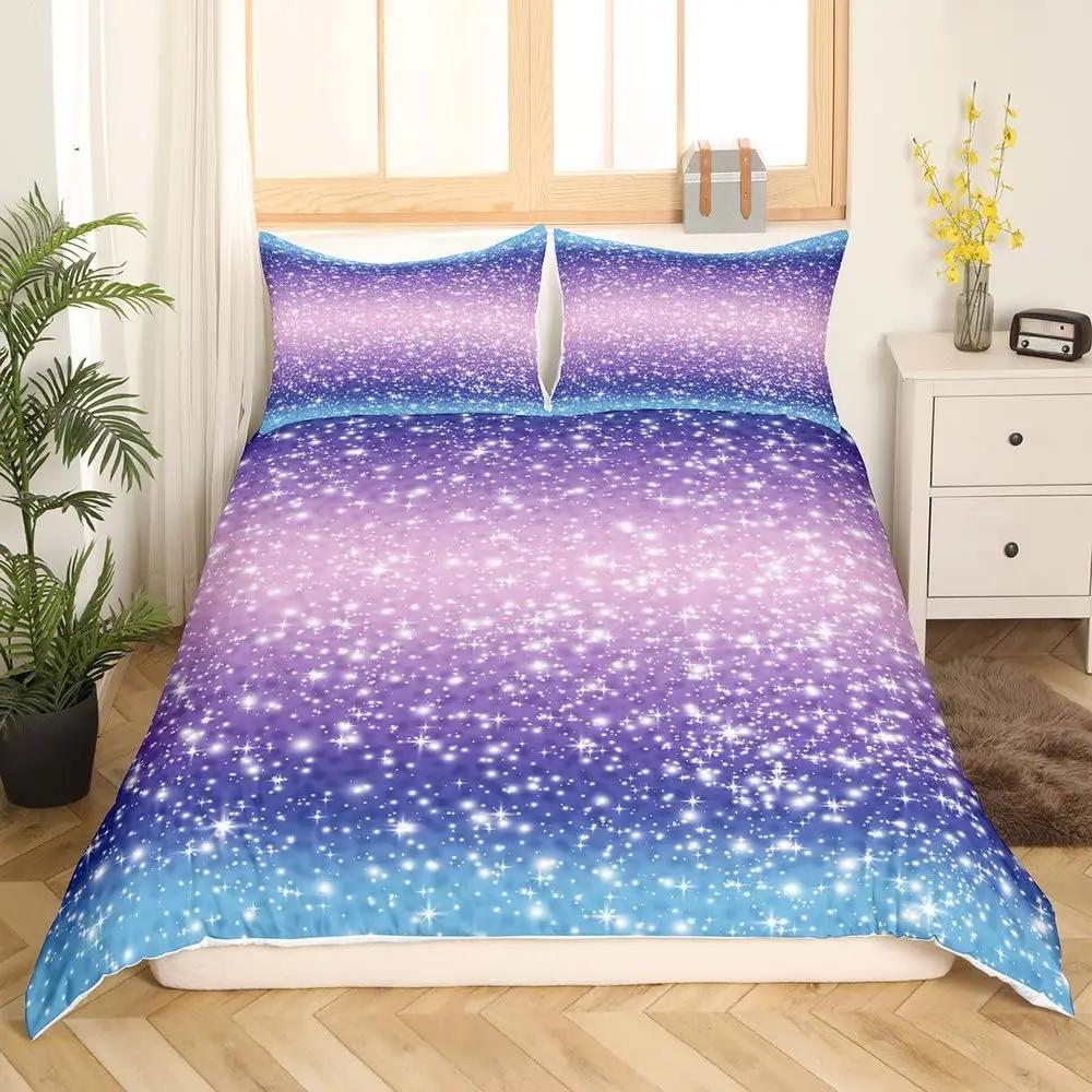 Rainbow Galaxy Duvet Cover Rainbow Quilt Cover Set Colorful Stars Space Psychedelic Polyester Bedding Set Double Queen King Size