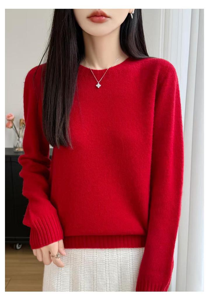 Women's 100% Pure Wool Round Neck Long Sleeve Sweater - Autumn/Winter Casual Loose Fit, Warm and Soft Base Layer.