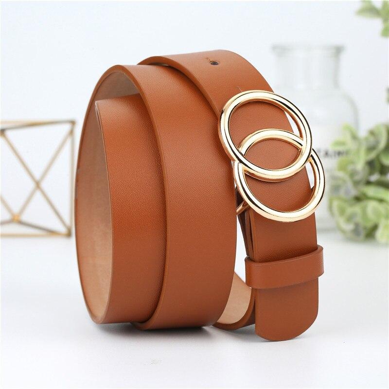 Round Belt Woman Gold Buckle Black Leather Belts for Women Jeans Fashion Ladies Waist Ceinture Femme Waistband