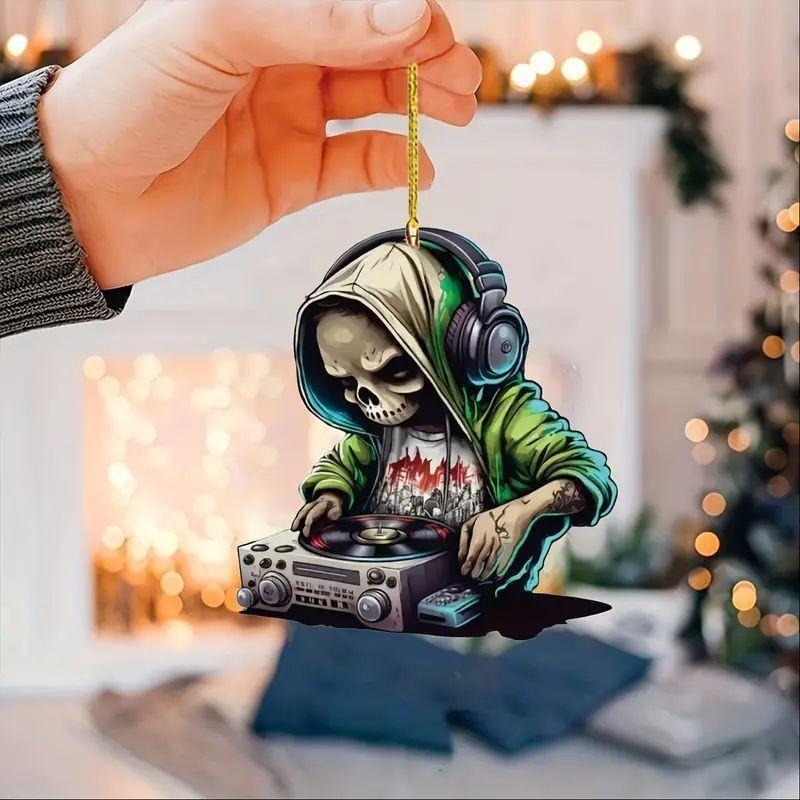 Disc Halloween Skeleton Pattern Acrylic Pendant For Vehicles Decor Interior