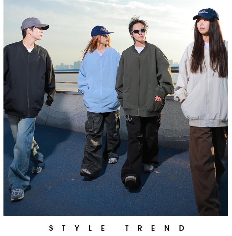 Men's Trendy Solid Color Loose Baseball Jacket for Spring & Autumn - Versatile Couple Outerwear